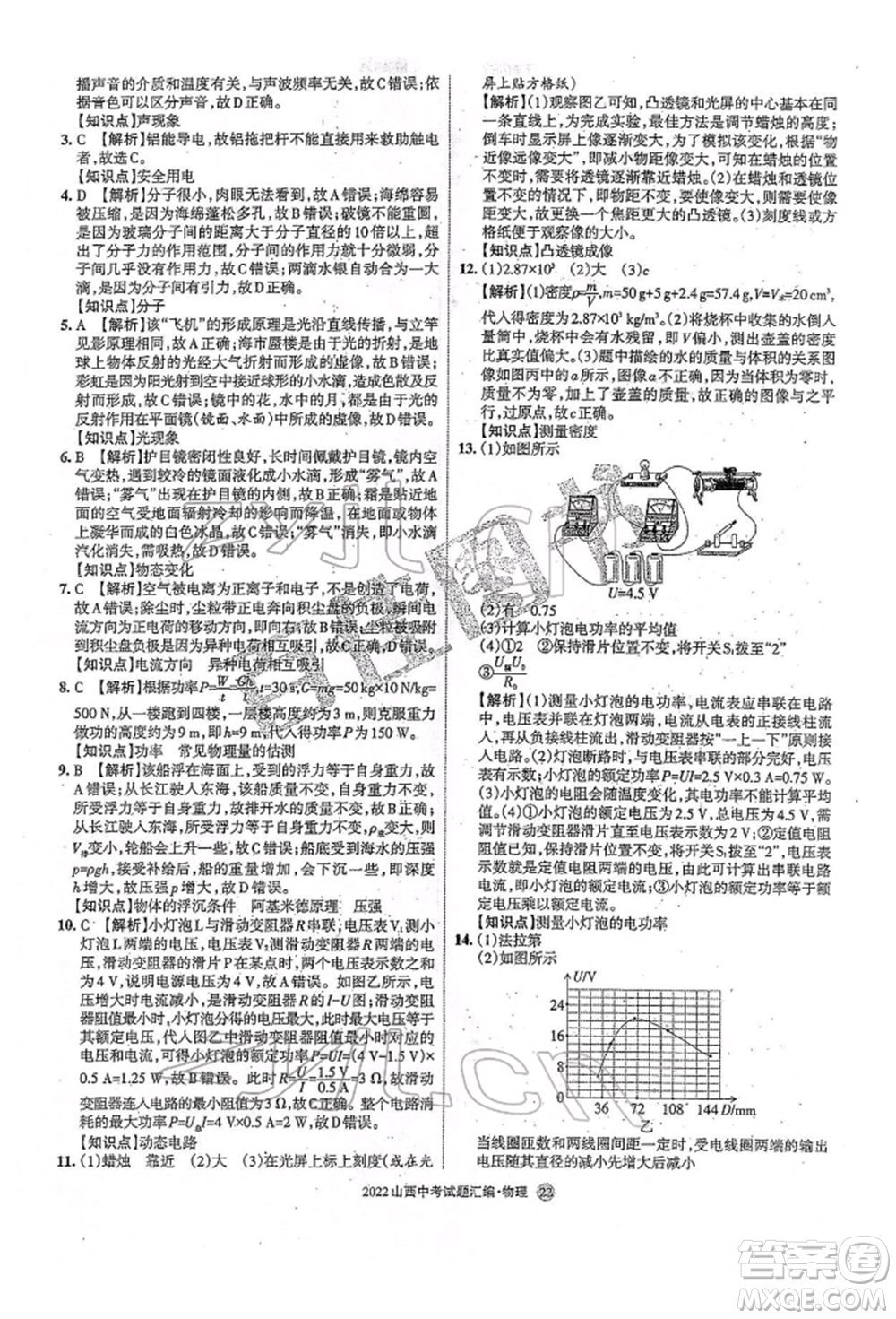 學習周報社2022山西中考試題匯編物理人教版參考答案