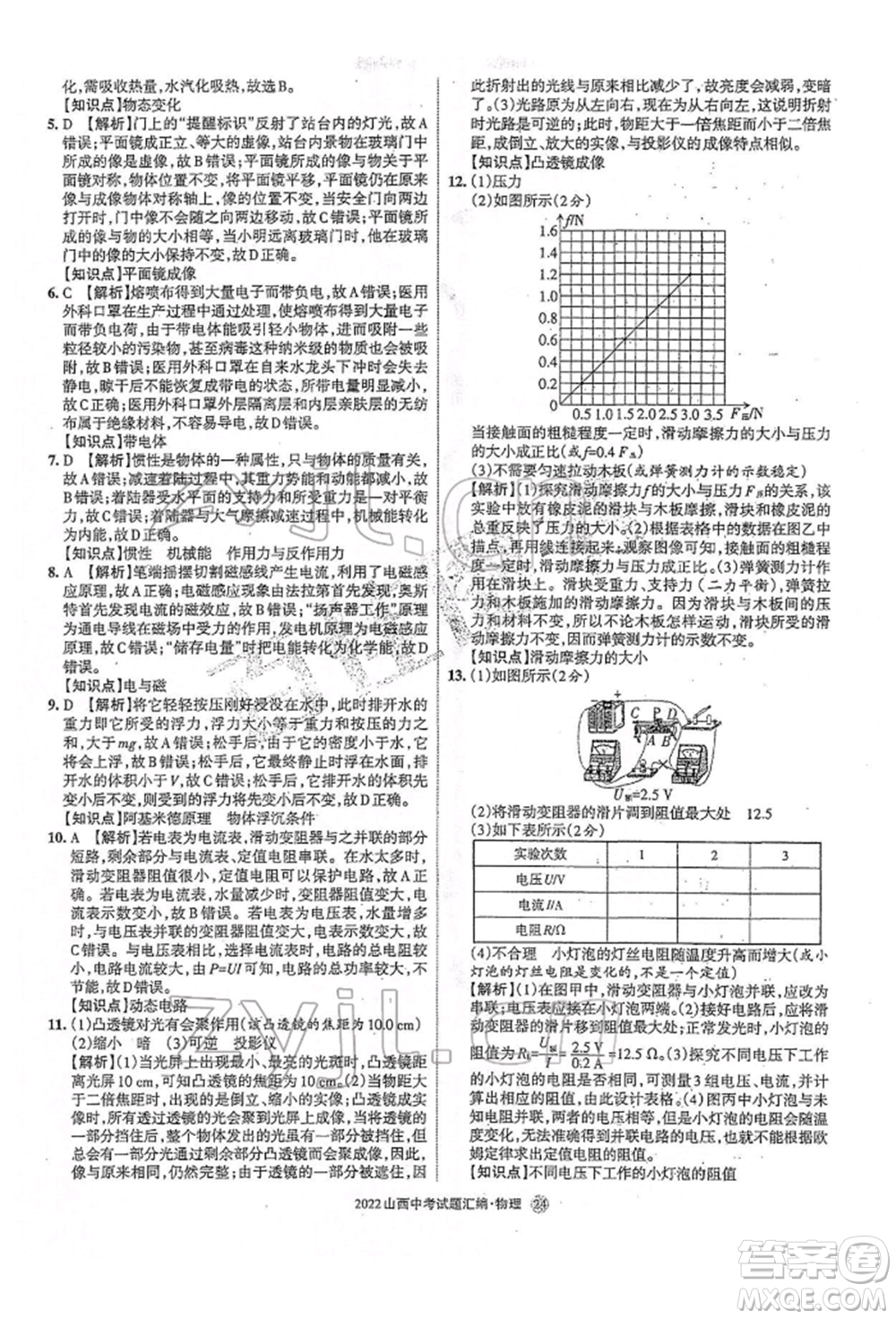 學習周報社2022山西中考試題匯編物理人教版參考答案