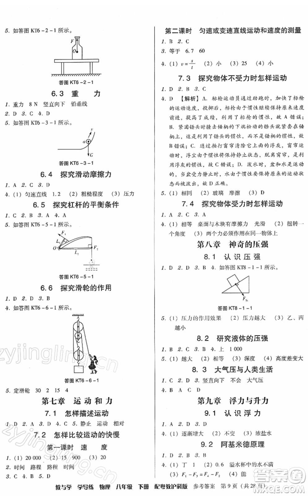 安徽人民出版社2022教與學(xué)學(xué)導(dǎo)練八年級(jí)物理下冊(cè)粵教滬科版答案