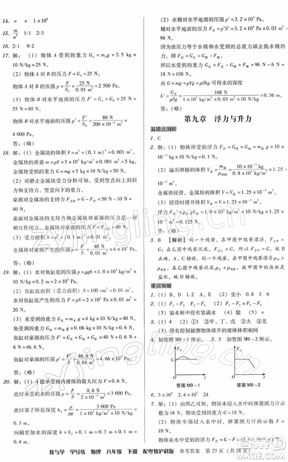 安徽人民出版社2022教與學(xué)學(xué)導(dǎo)練八年級(jí)物理下冊(cè)粵教滬科版答案