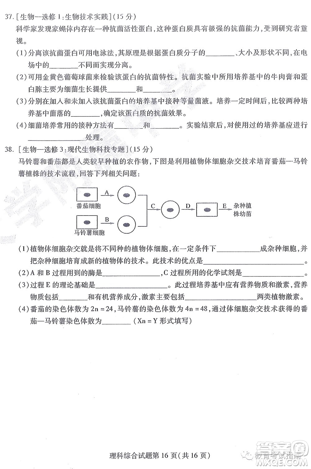 2022東北三省三校高三第四次模擬考試理科綜合試題及答案