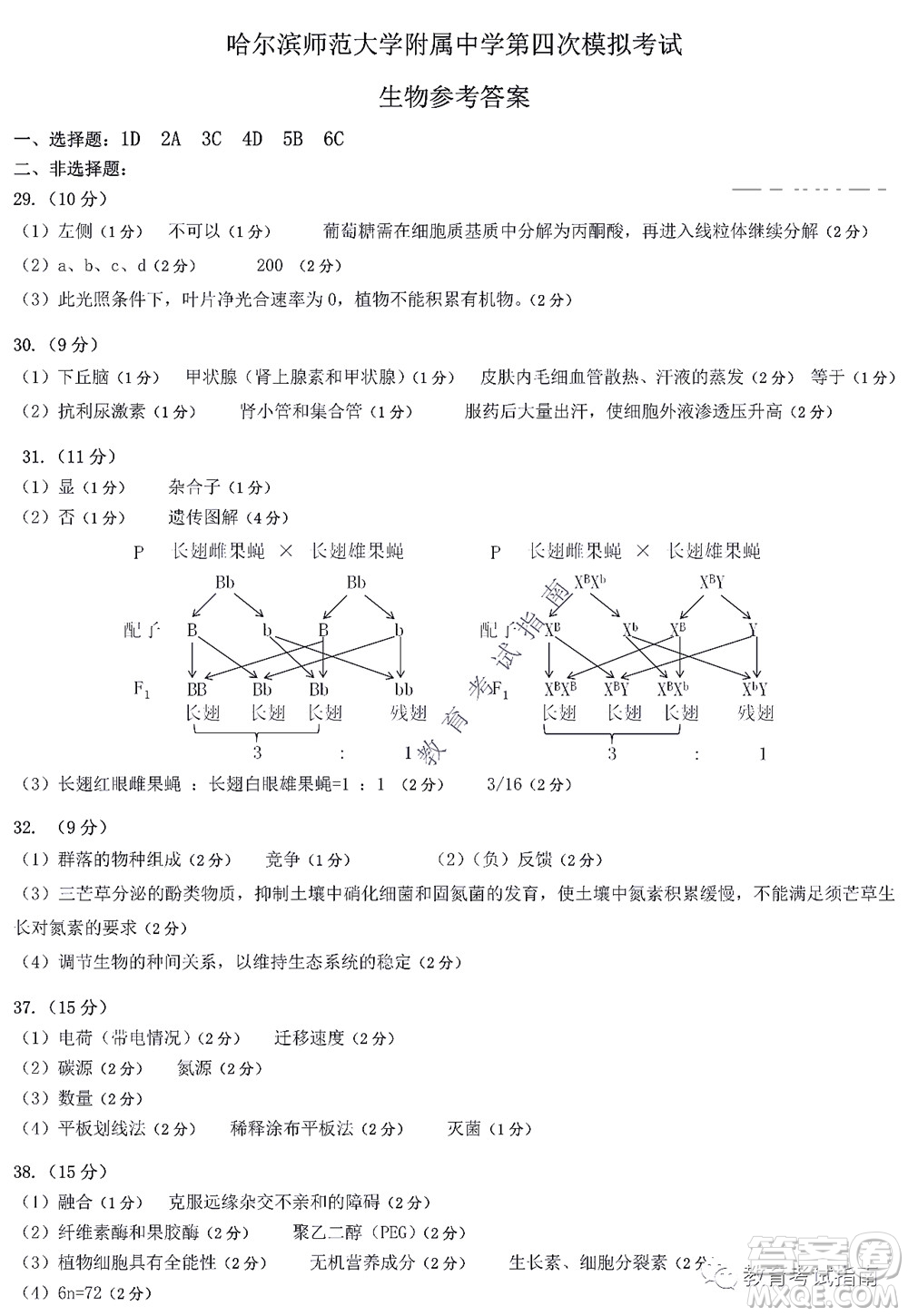 2022東北三省三校高三第四次模擬考試理科綜合試題及答案