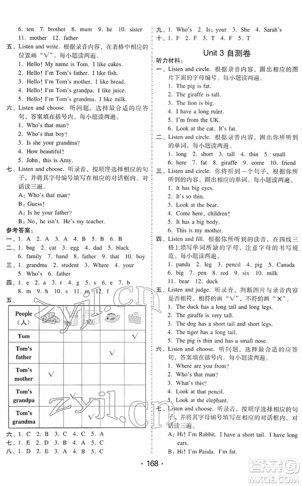 安徽人民出版社2022教與學(xué)課時(shí)學(xué)練測(cè)三年級(jí)英語(yǔ)下冊(cè)人教PEP版答案