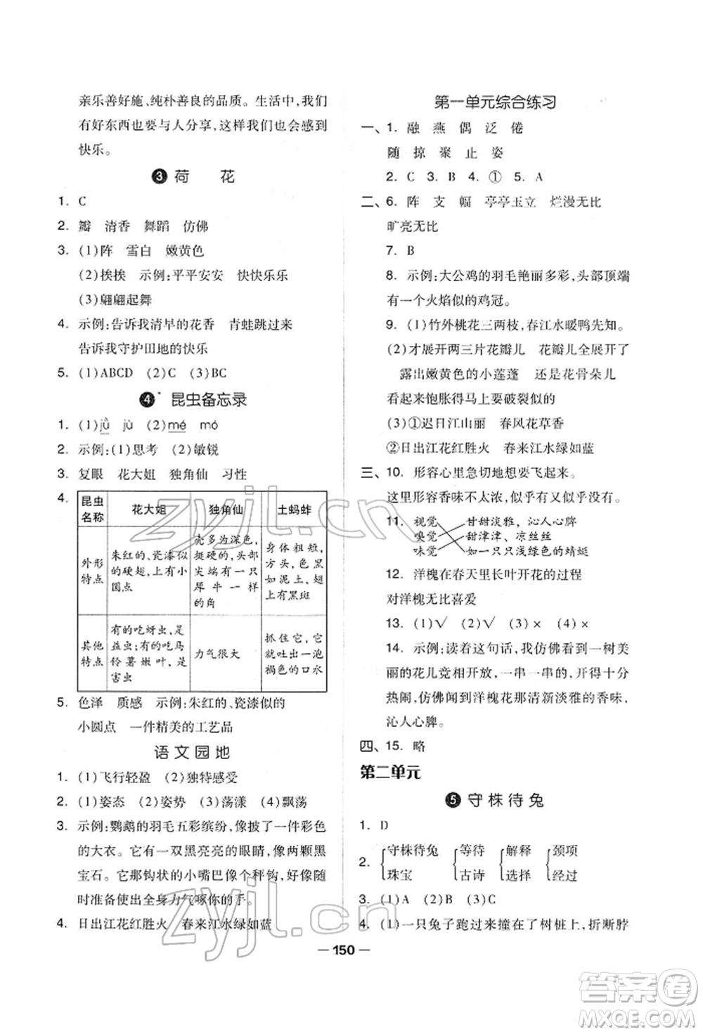 山東科學(xué)技術(shù)出版社2022新思維伴你學(xué)單元達標測試卷三年級下冊語文人教版參考答案