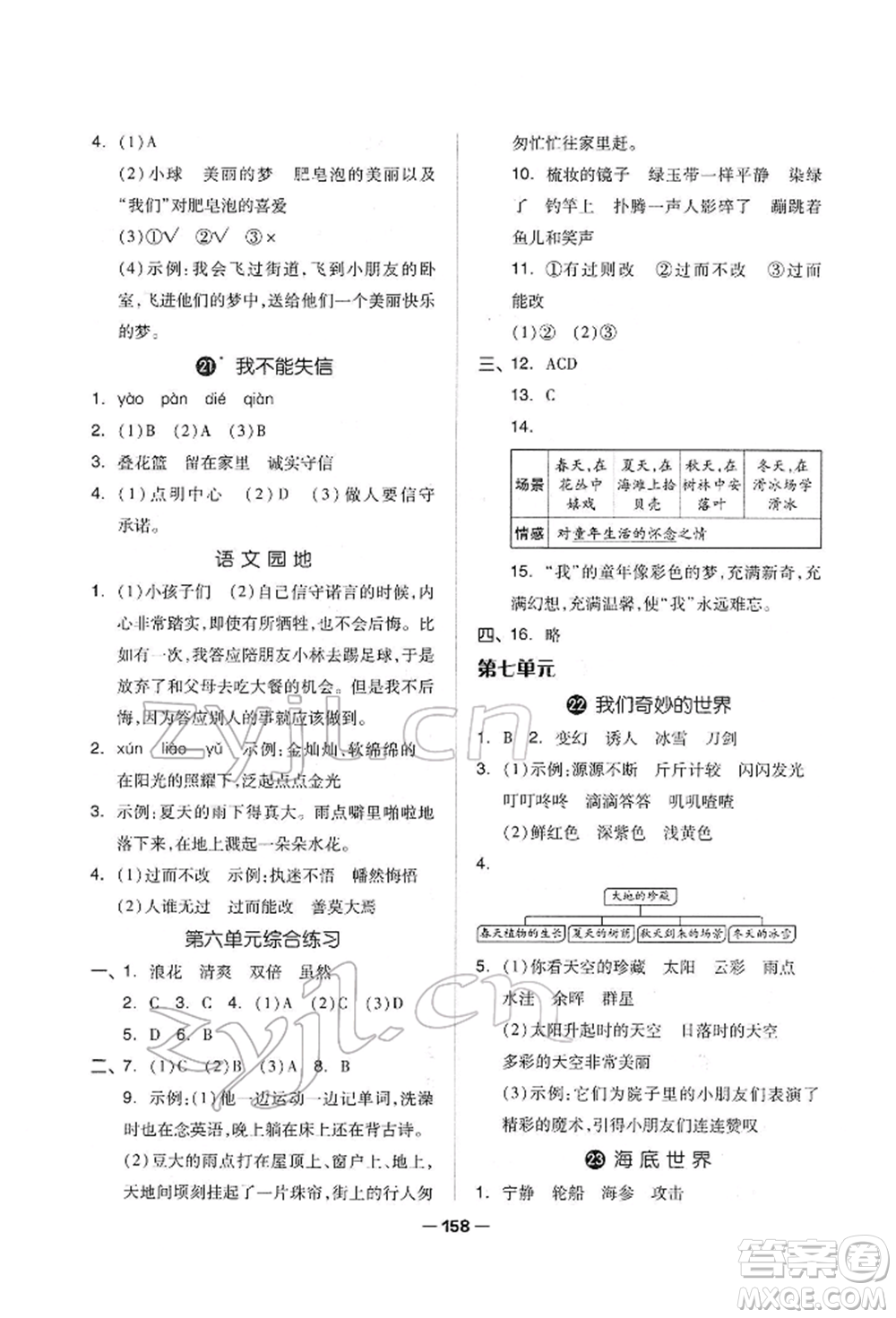 山東科學(xué)技術(shù)出版社2022新思維伴你學(xué)單元達標測試卷三年級下冊語文人教版參考答案