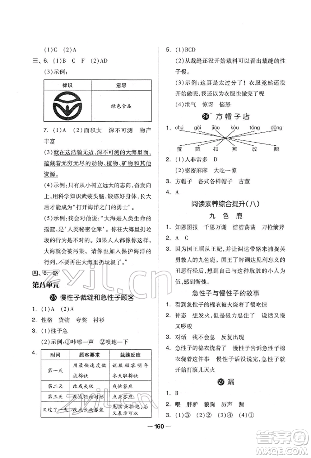 山東科學(xué)技術(shù)出版社2022新思維伴你學(xué)單元達標測試卷三年級下冊語文人教版參考答案