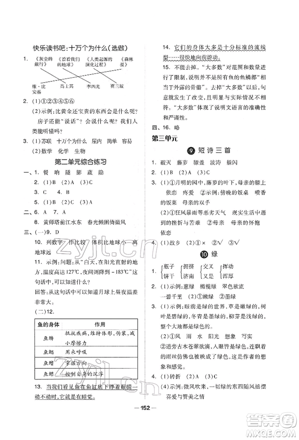 山東科學技術(shù)出版社2022新思維伴你學單元達標測試卷四年級下冊語文人教版參考答案