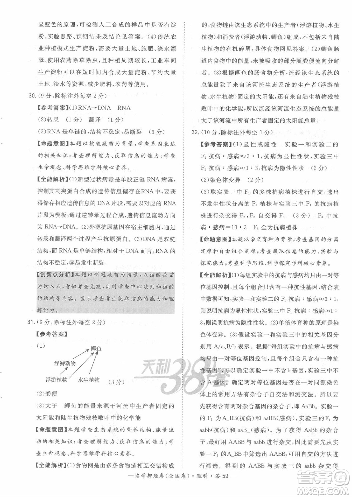 2022天利38套臨考押題卷高三理科綜合全國卷B卷試題及答案