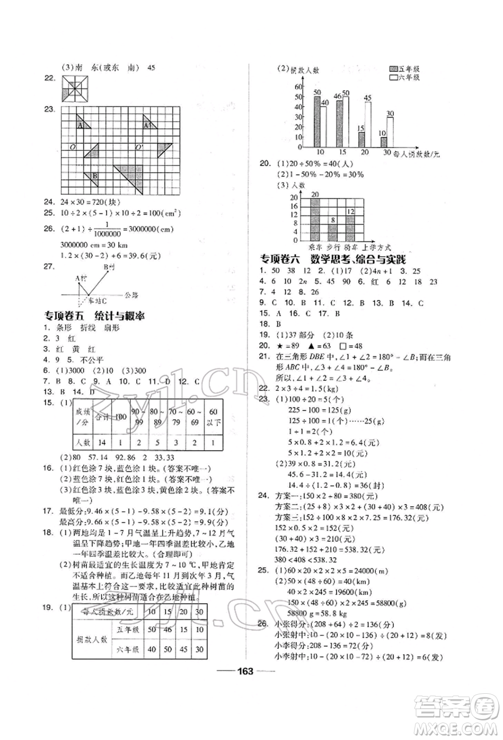 山東科學(xué)技術(shù)出版社2022新思維伴你學(xué)單元達(dá)標(biāo)測(cè)試卷六年級(jí)下冊(cè)數(shù)學(xué)人教版參考答案