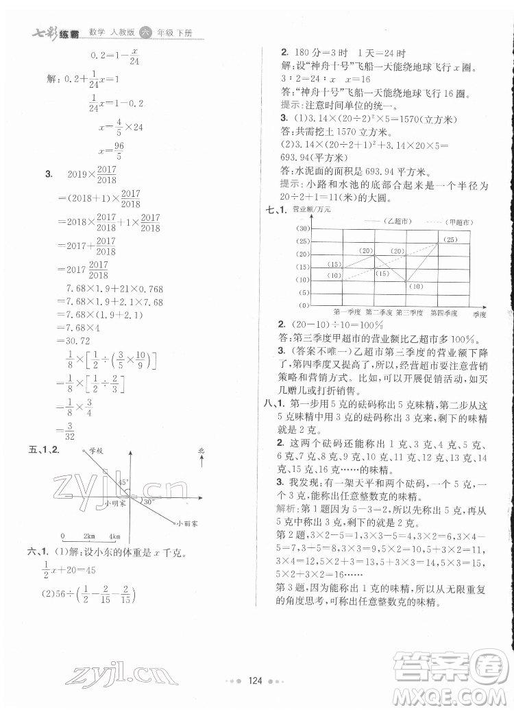 河北教育出版社2022七彩練霸數(shù)學(xué)六年級(jí)下冊(cè)人教版答案