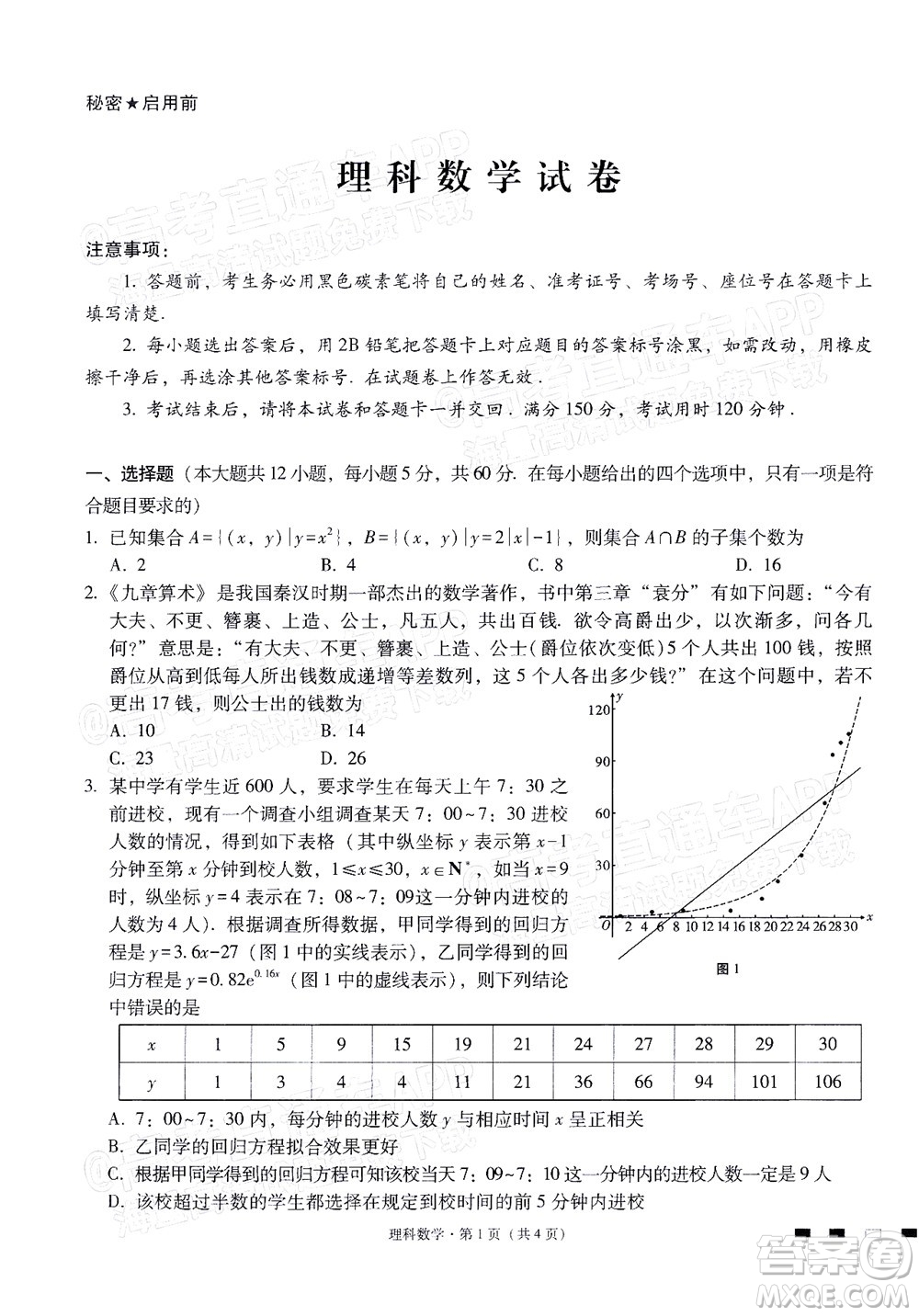 2022屆云師大附中高三適應性月考十一理科數學試題及答案