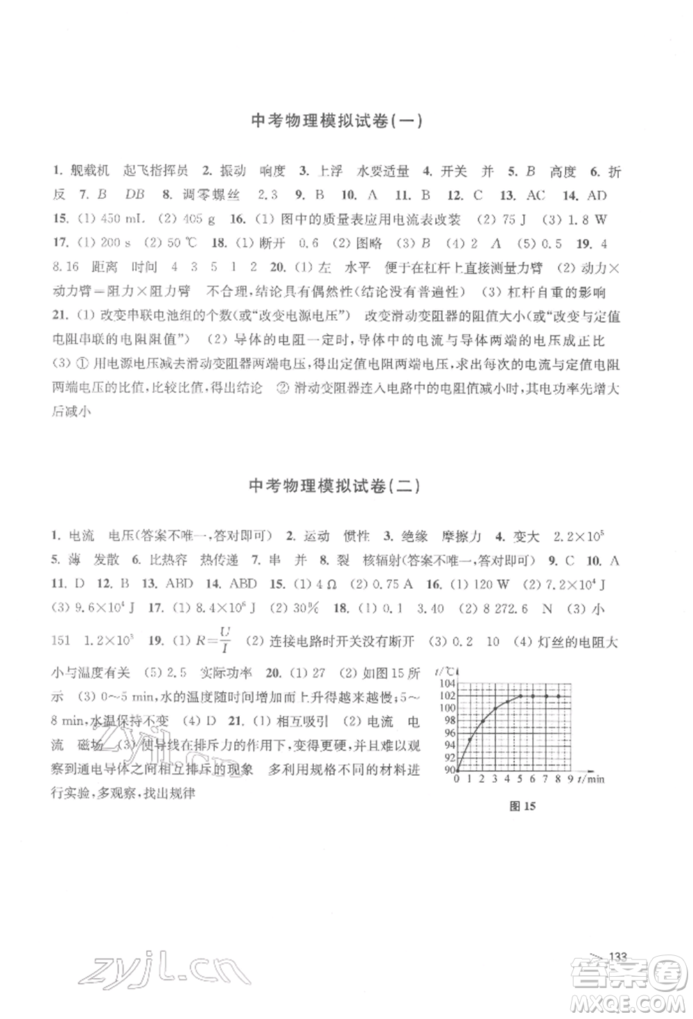 上?？茖W(xué)技術(shù)出版社2022初中物理同步練習(xí)九年級(jí)下冊(cè)通用版江西專版參考答案