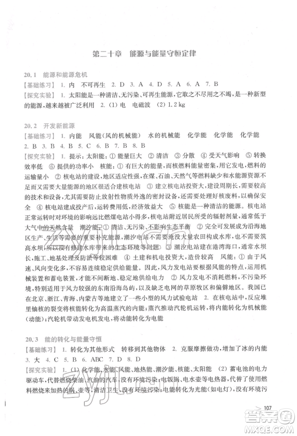 上海科學(xué)技術(shù)出版社2022初中物理同步練習(xí)九年級下冊通用版安徽專版參考答案