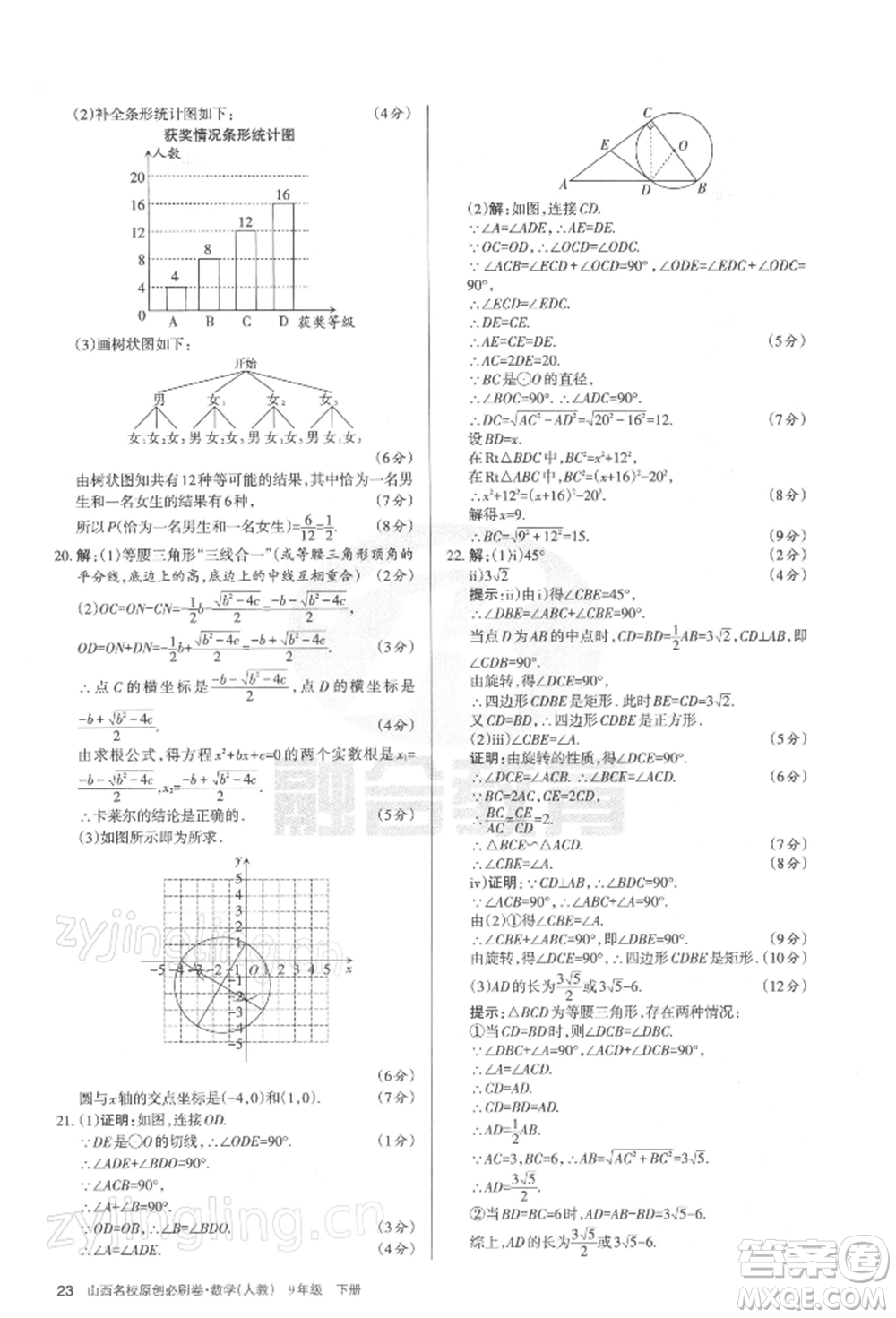 學習周報2022山西名校原創(chuàng)必刷卷九年級下冊數(shù)學人教版參考答案