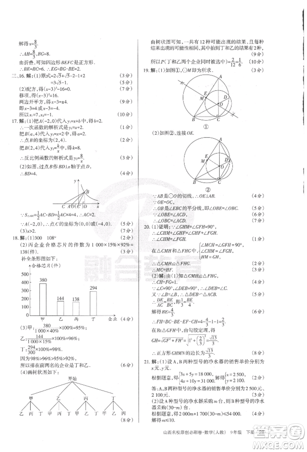 學習周報2022山西名校原創(chuàng)必刷卷九年級下冊數(shù)學人教版參考答案