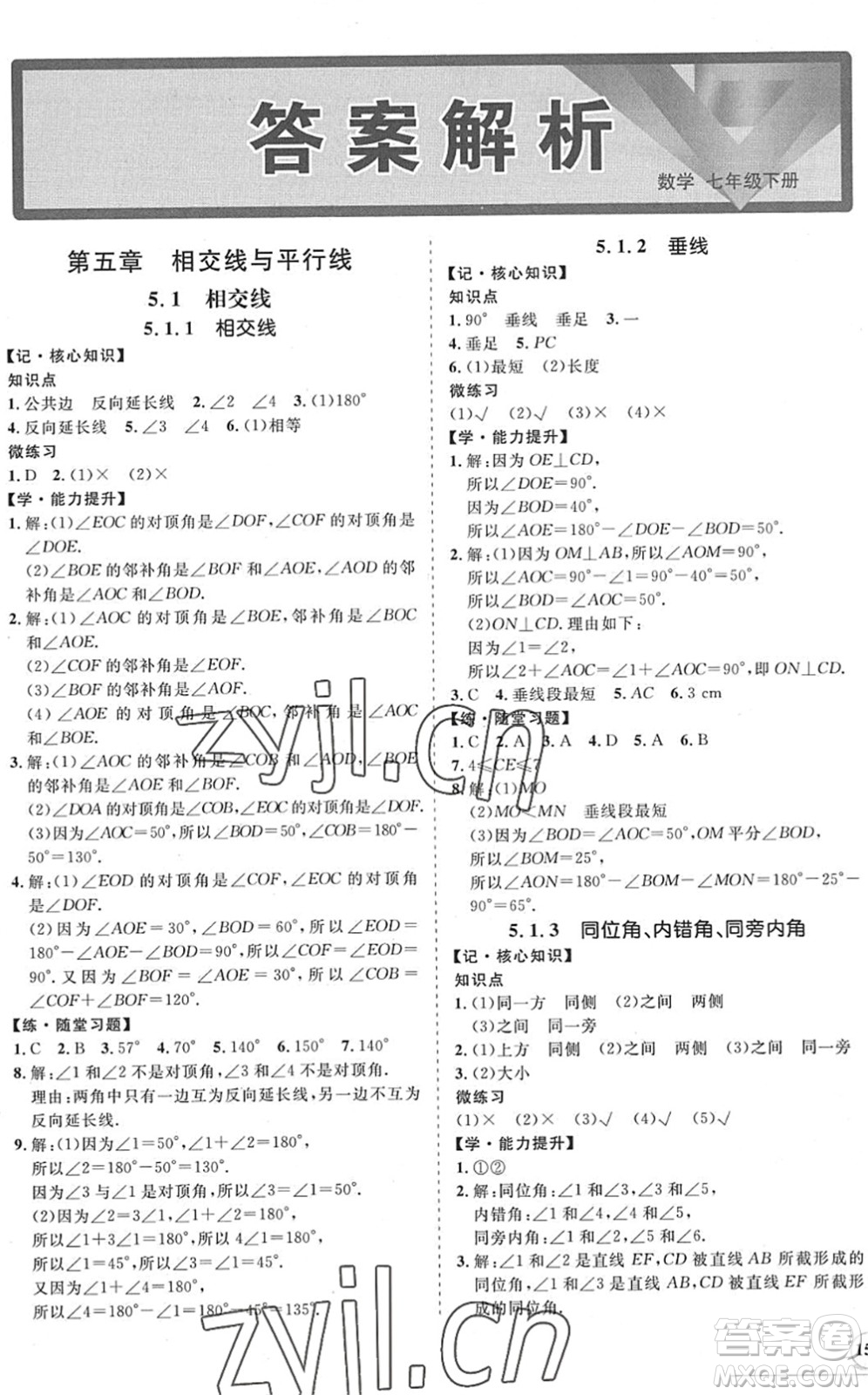 海南出版社2022知行課堂新課程同步練習(xí)冊(cè)七年級(jí)數(shù)學(xué)下冊(cè)人教版答案