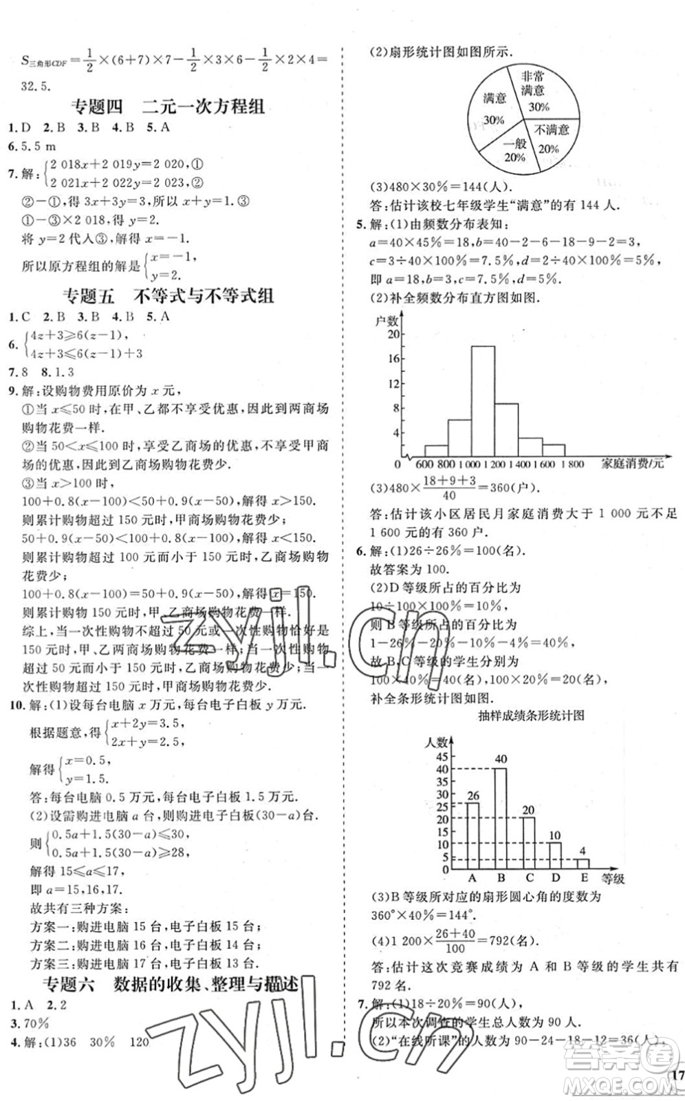 海南出版社2022知行課堂新課程同步練習(xí)冊(cè)七年級(jí)數(shù)學(xué)下冊(cè)人教版答案