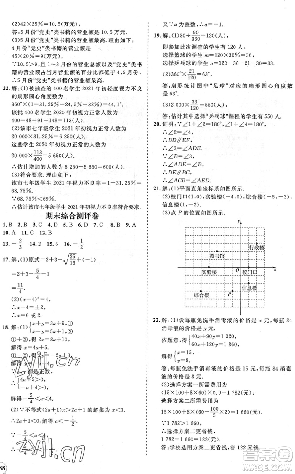 海南出版社2022知行課堂新課程同步練習(xí)冊(cè)七年級(jí)數(shù)學(xué)下冊(cè)人教版答案