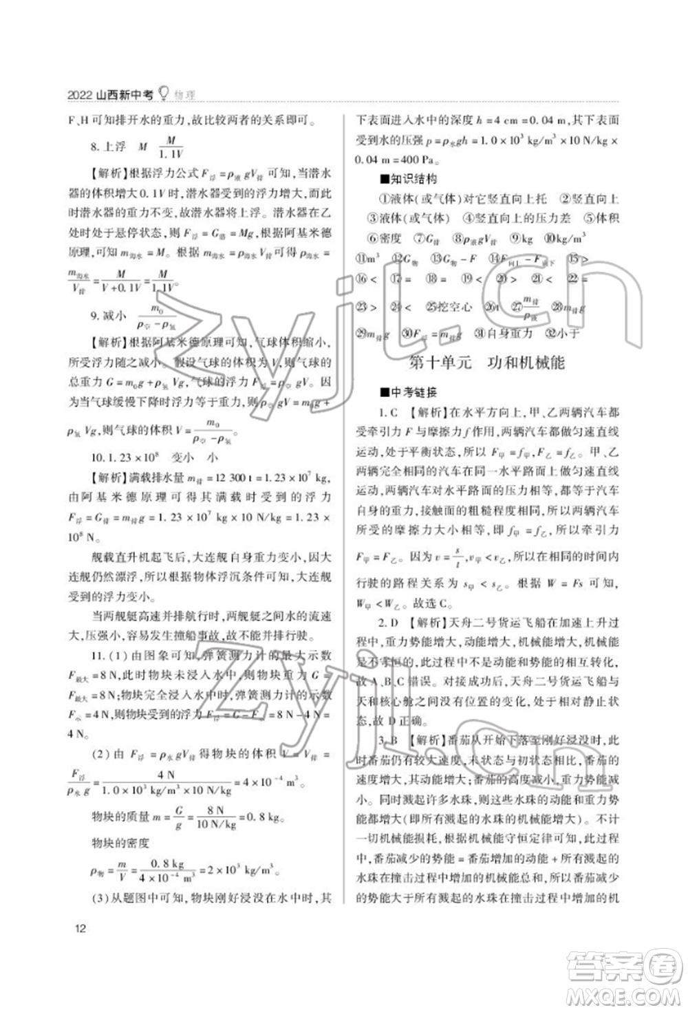 山西教育出版社2022山西新中考復(fù)習(xí)指導(dǎo)與優(yōu)化訓(xùn)練物理通用版參考答案