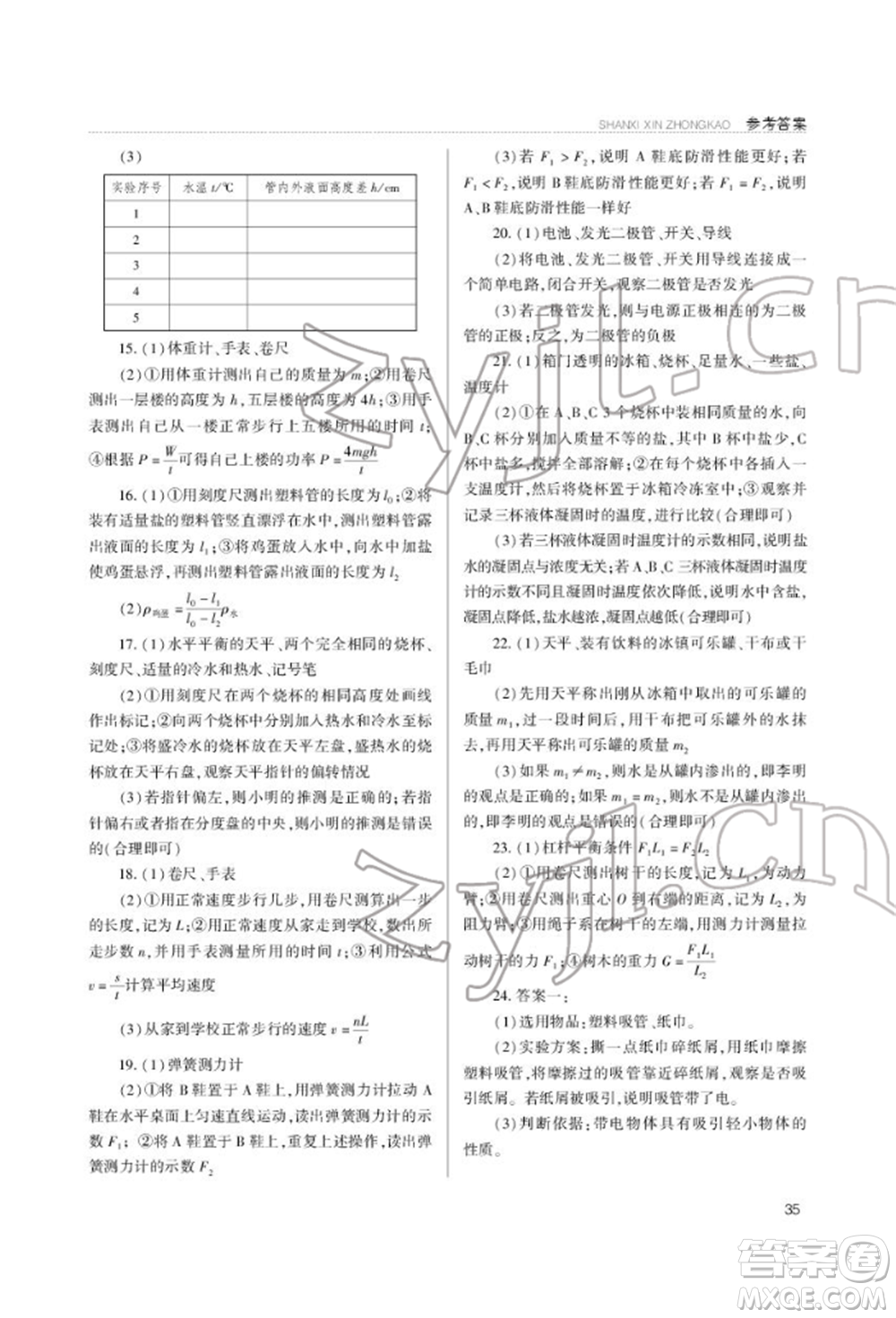 山西教育出版社2022山西新中考復(fù)習(xí)指導(dǎo)與優(yōu)化訓(xùn)練物理通用版參考答案