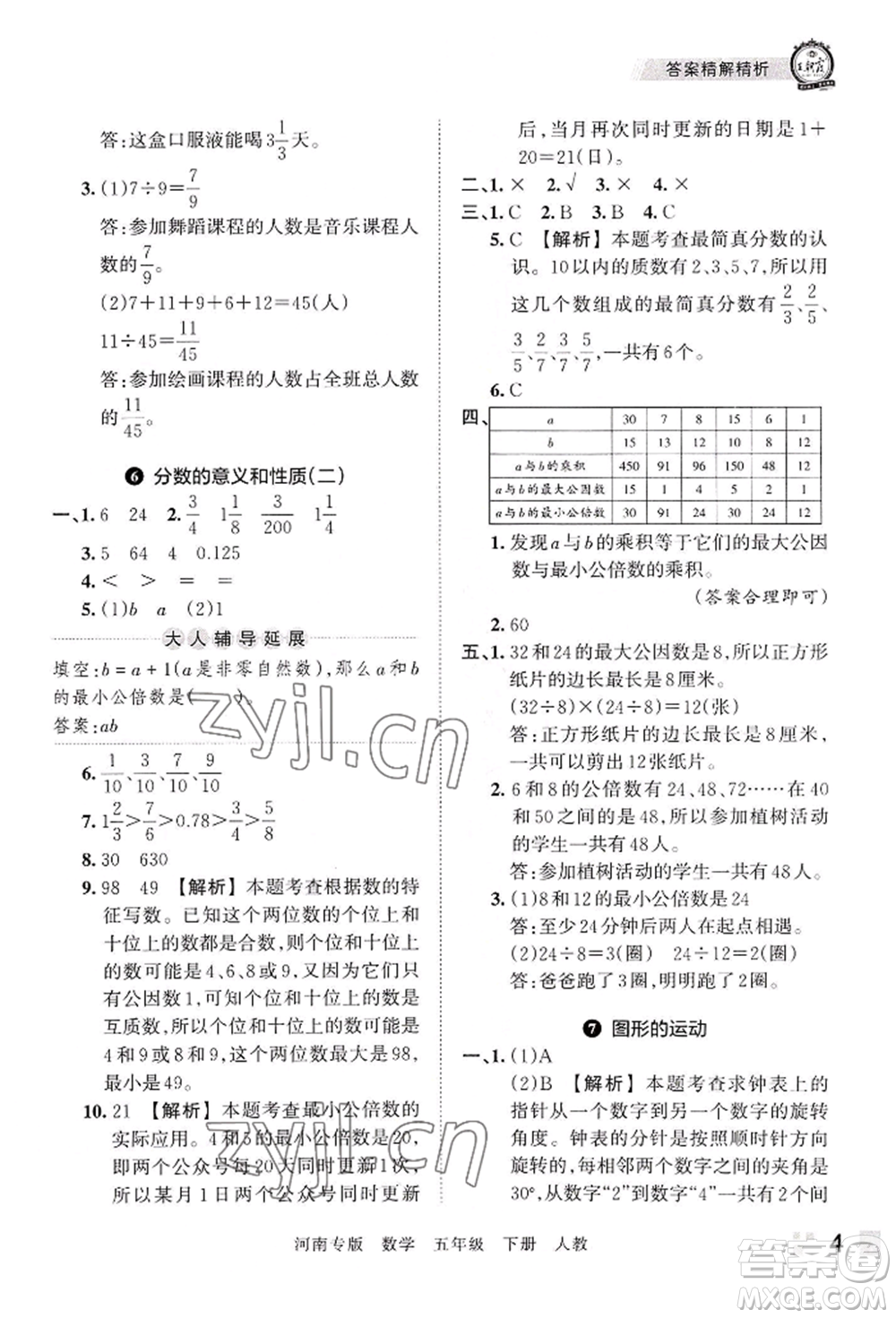 江西人民出版社2022王朝霞各地期末試卷精選五年級下冊數學人教版河南專版參考答案