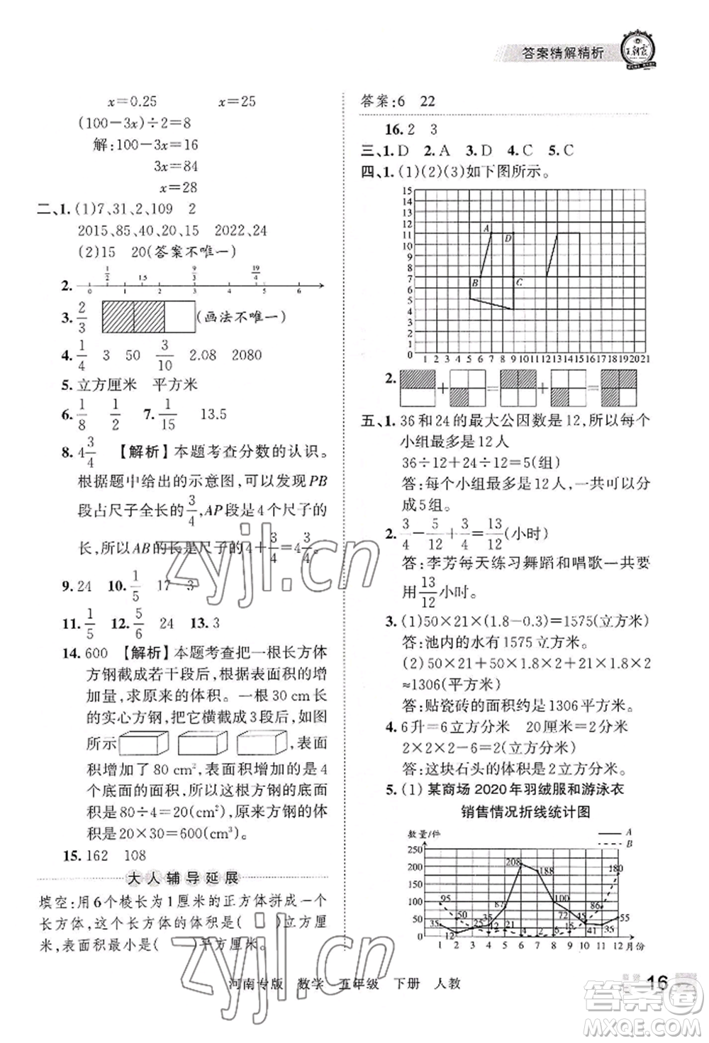 江西人民出版社2022王朝霞各地期末試卷精選五年級下冊數學人教版河南專版參考答案