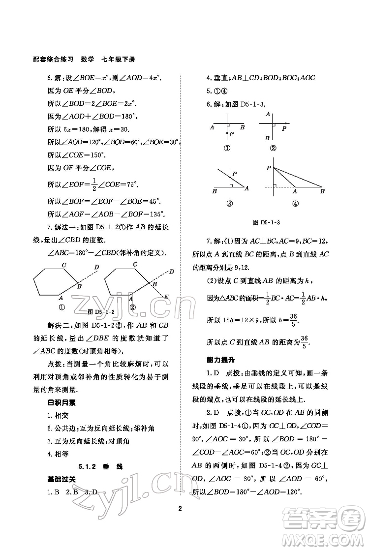 北京師范大學(xué)出版社2022數(shù)學(xué)配套綜合練習(xí)七年級下冊人教版答案