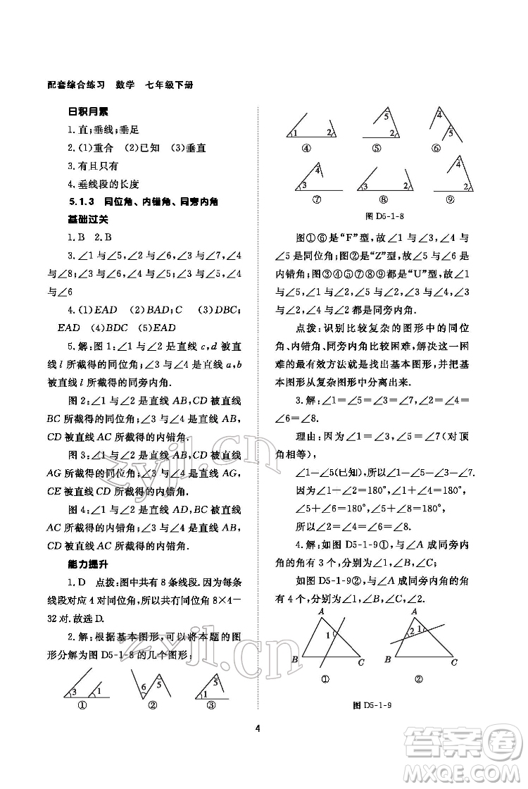 北京師范大學(xué)出版社2022數(shù)學(xué)配套綜合練習(xí)七年級下冊人教版答案