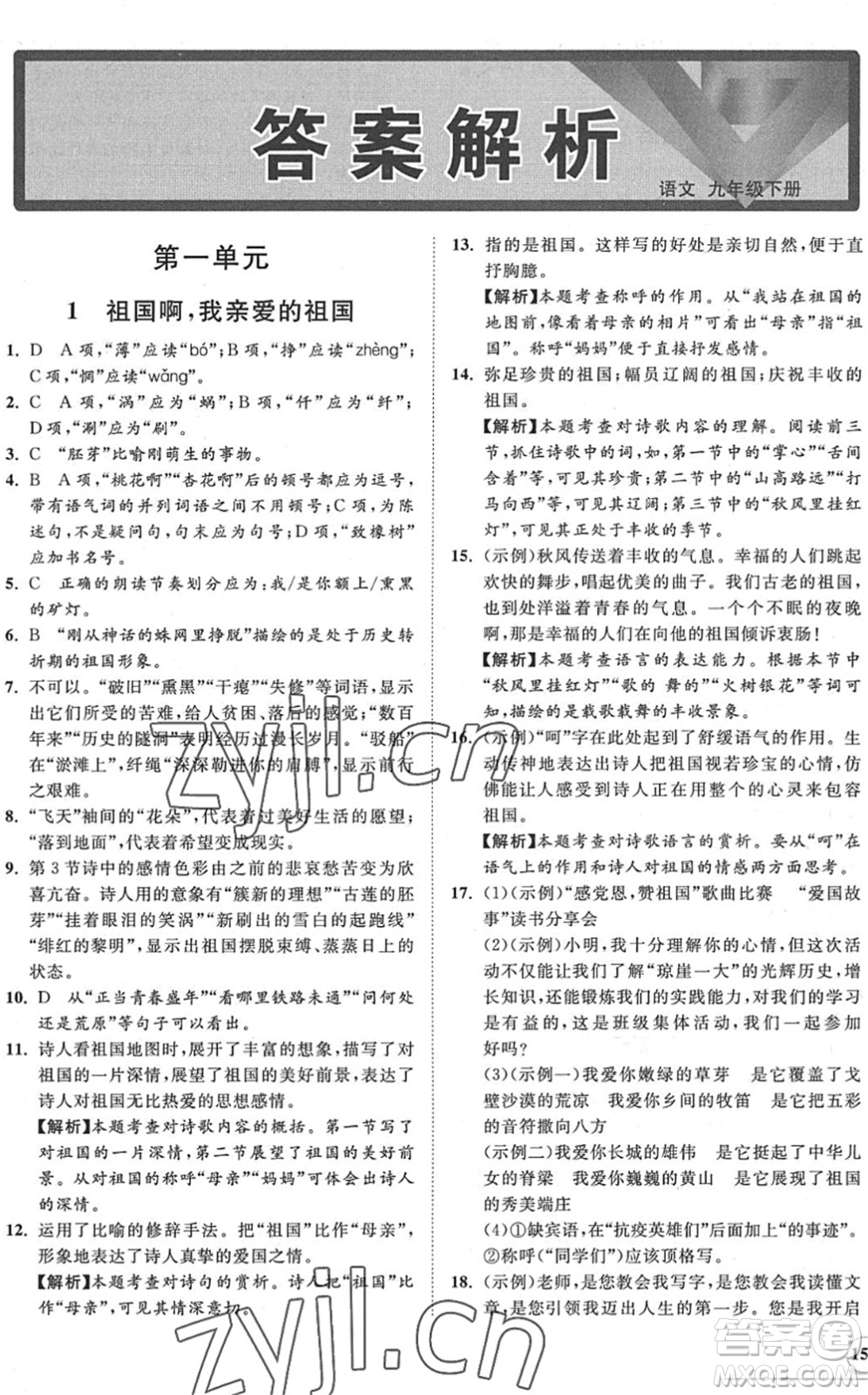 海南出版社2022知行課堂新課程同步練習(xí)冊(cè)九年級(jí)語(yǔ)文下冊(cè)人教版答案