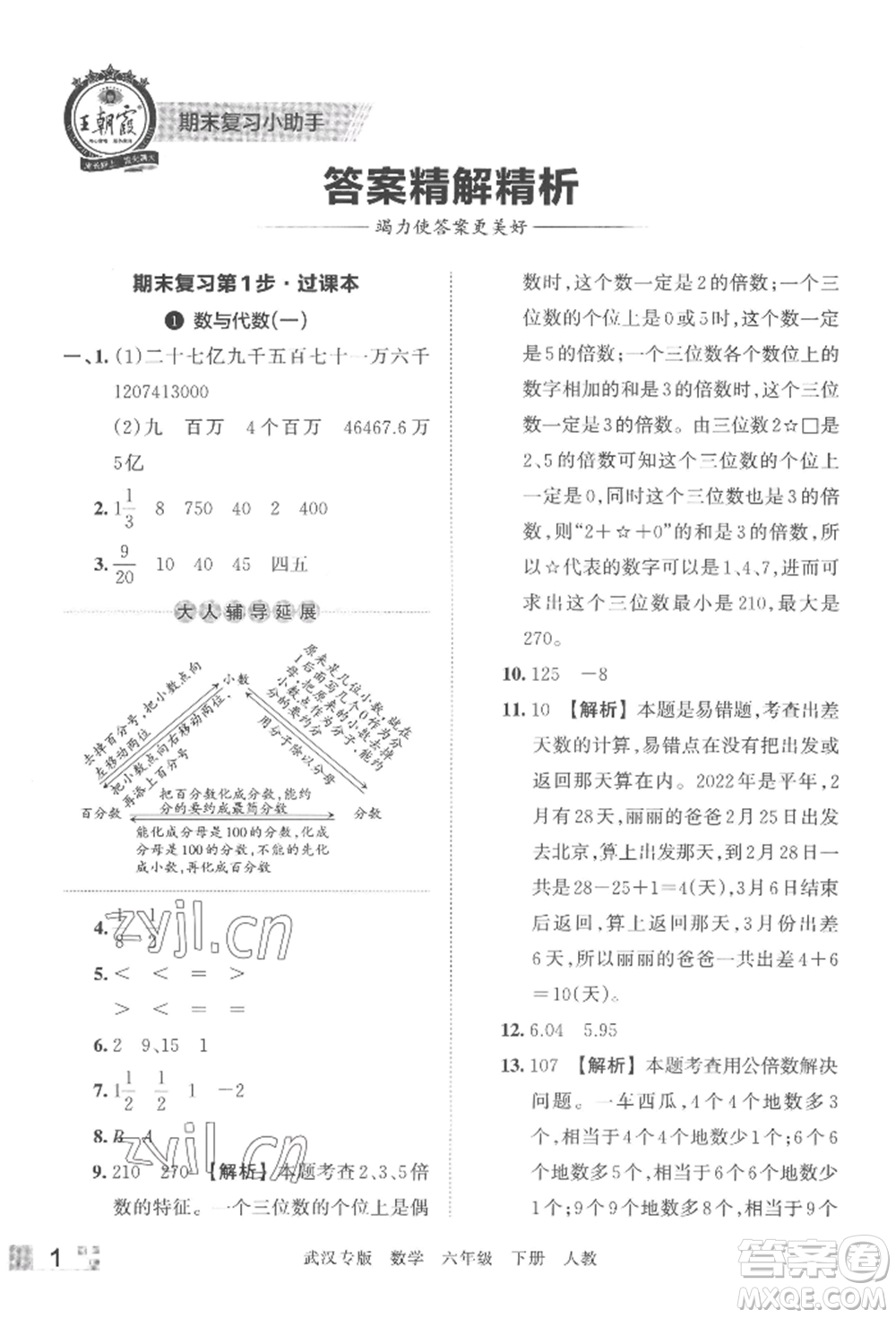 江西人民出版社2022王朝霞期末真題精編六年級(jí)下冊(cè)數(shù)學(xué)人教版武漢專(zhuān)版參考答案