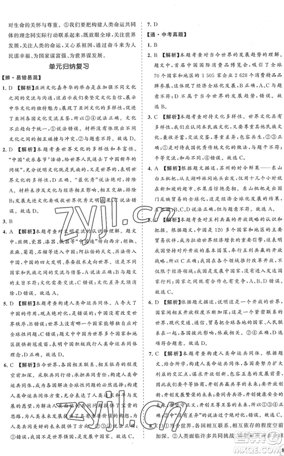 海南出版社2022知行課堂新課程同步練習(xí)冊(cè)九年級(jí)道德與法治下冊(cè)人教版答案