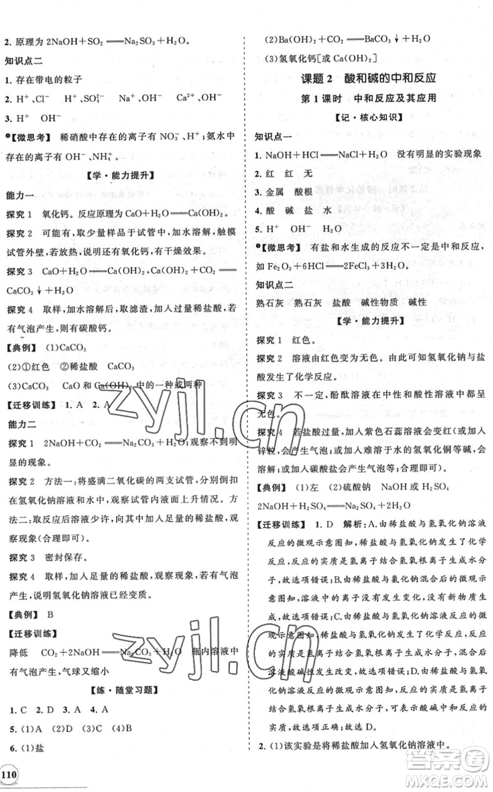 海南出版社2022知行課堂新課程同步練習冊九年級化學下冊人教版答案