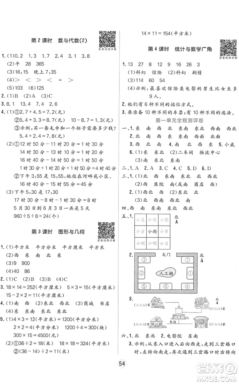 天津人民出版社2022核心課堂三年級(jí)數(shù)學(xué)下冊(cè)RJ人教版答案