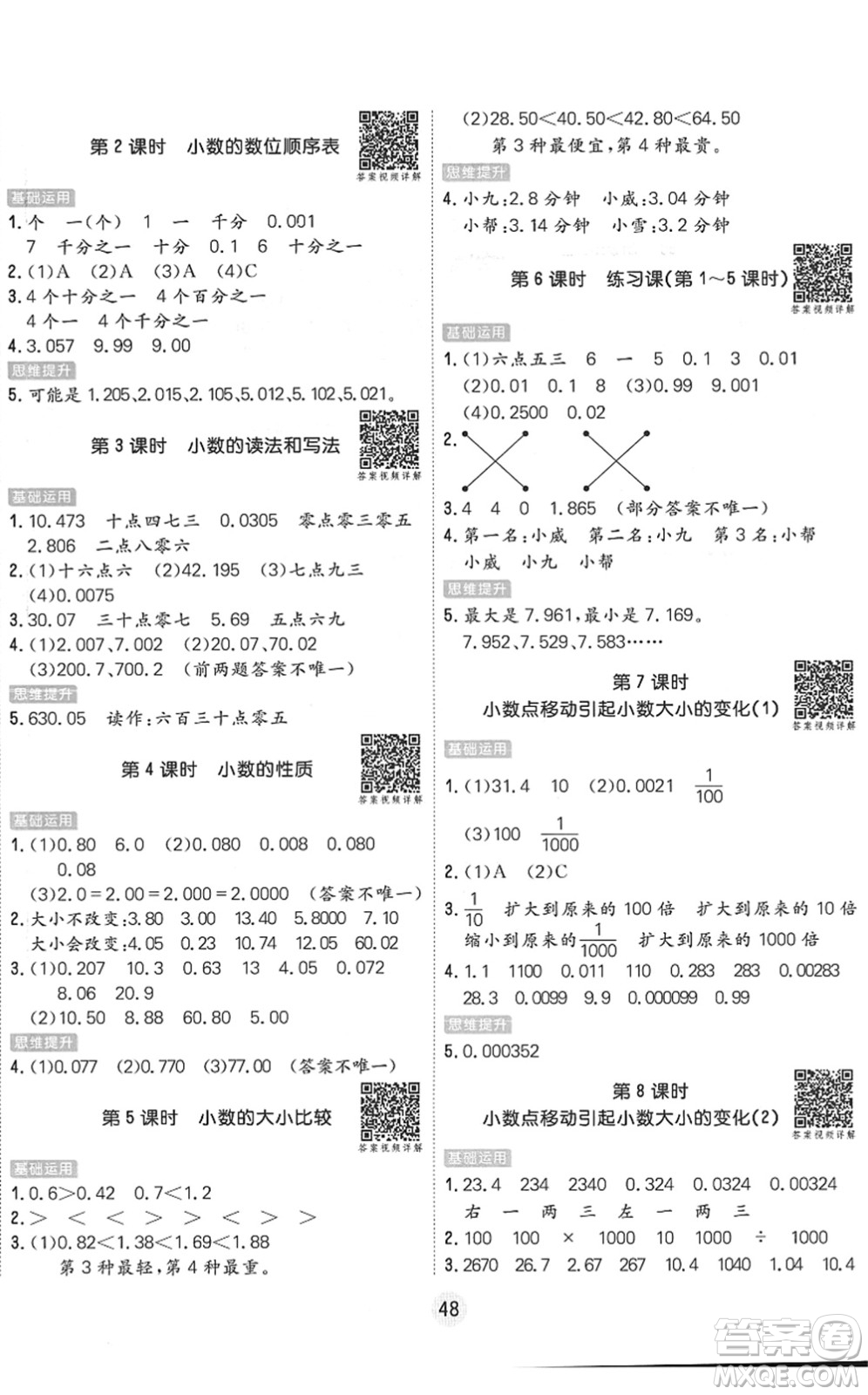 天津人民出版社2022核心課堂四年級(jí)數(shù)學(xué)下冊(cè)RJ人教版答案