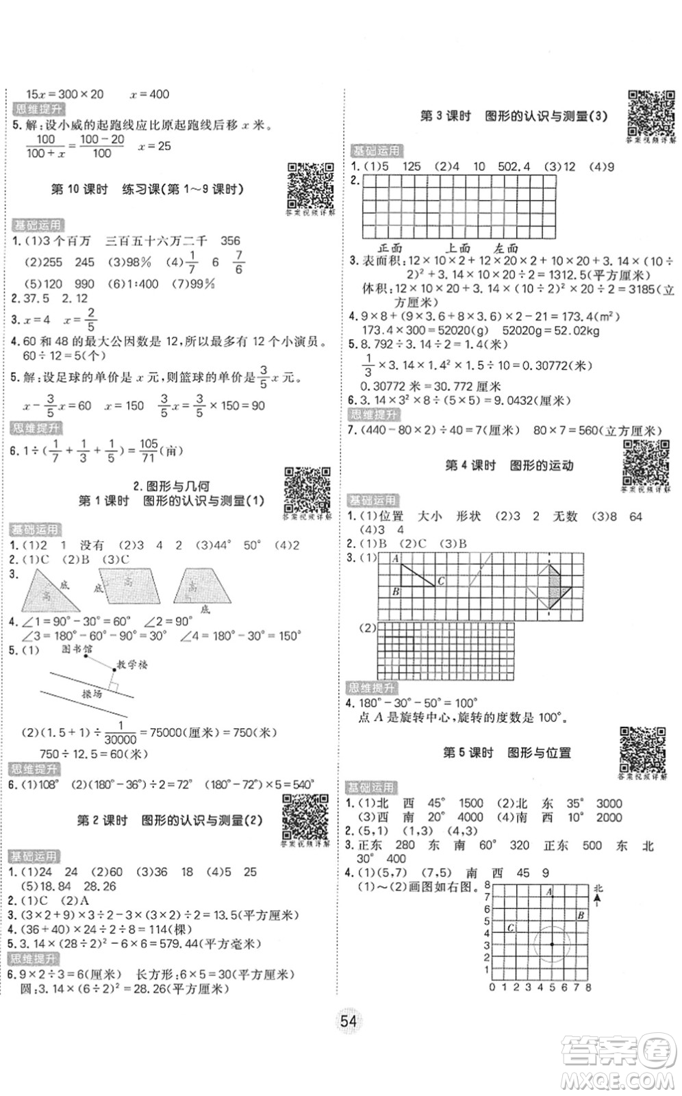 天津人民出版社2022核心課堂六年級數(shù)學(xué)下冊RJ人教版答案