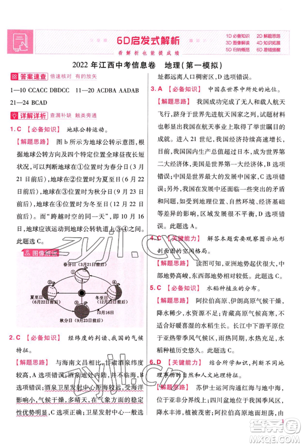 延邊教育出版社2022金考卷百校聯(lián)盟中考信息卷地理通用版江西專版參考答案