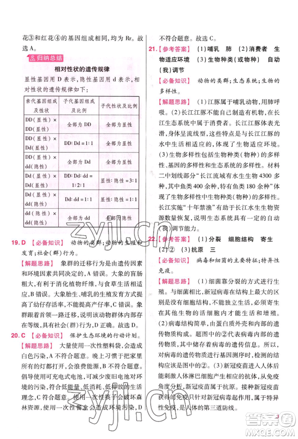 延邊教育出版社2022金考卷百校聯(lián)盟中考信息卷生物學(xué)通用版江西專版參考答案