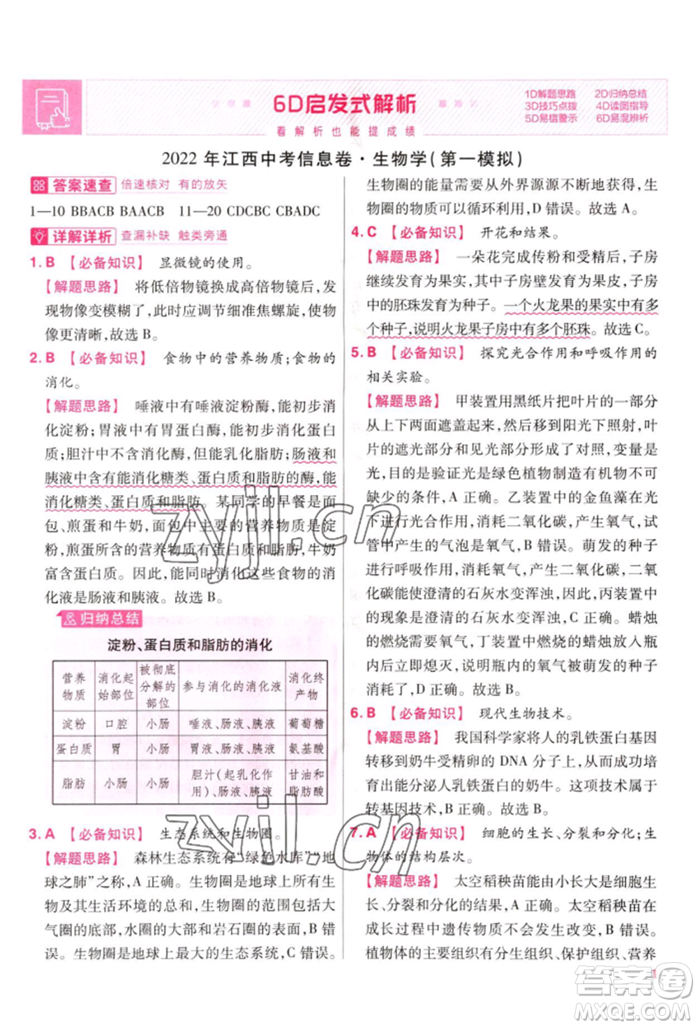 延邊教育出版社2022金考卷百校聯(lián)盟中考信息卷生物學(xué)通用版江西專版參考答案