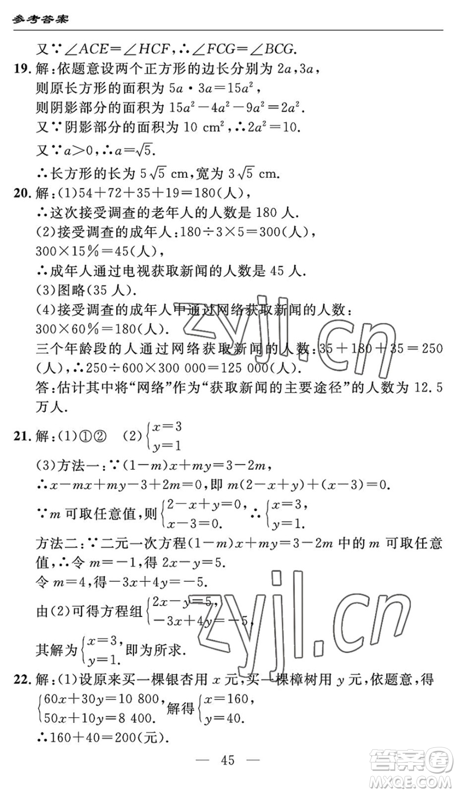 長江少年兒童出版社2022智慧課堂自主評(píng)價(jià)七年級(jí)數(shù)學(xué)下冊通用版宜昌專版答案