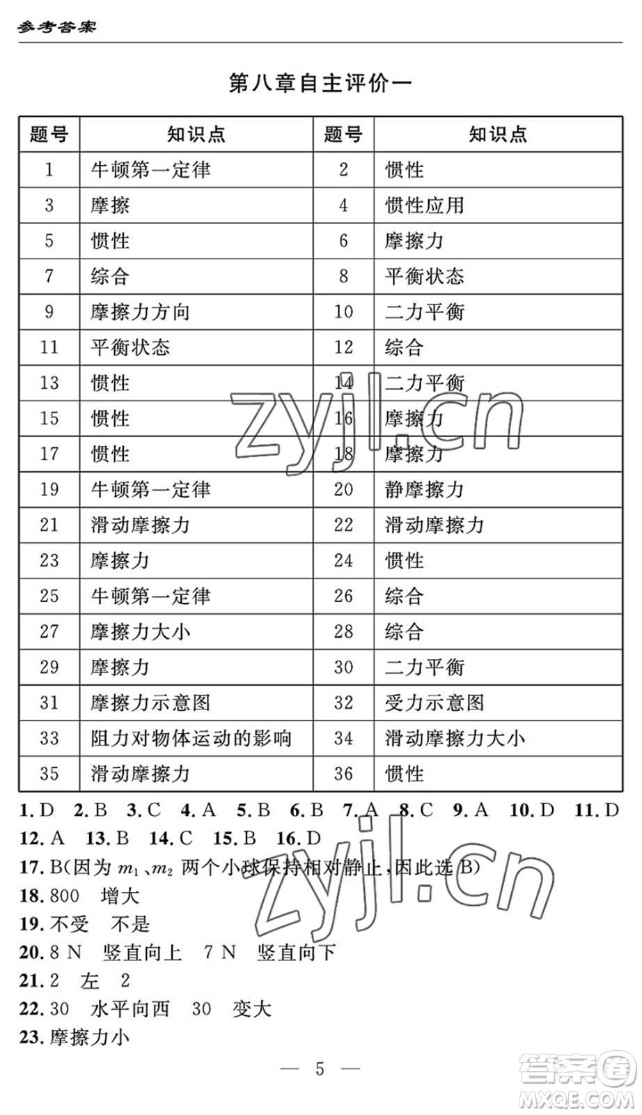 長江少年兒童出版社2022智慧課堂自主評(píng)價(jià)八年級(jí)物理下冊(cè)通用版答案