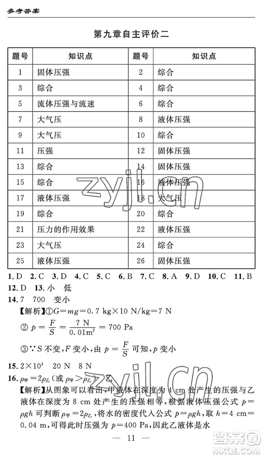 長江少年兒童出版社2022智慧課堂自主評(píng)價(jià)八年級(jí)物理下冊(cè)通用版答案