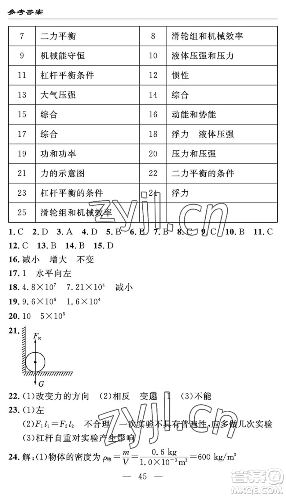 長江少年兒童出版社2022智慧課堂自主評(píng)價(jià)八年級(jí)物理下冊(cè)通用版答案