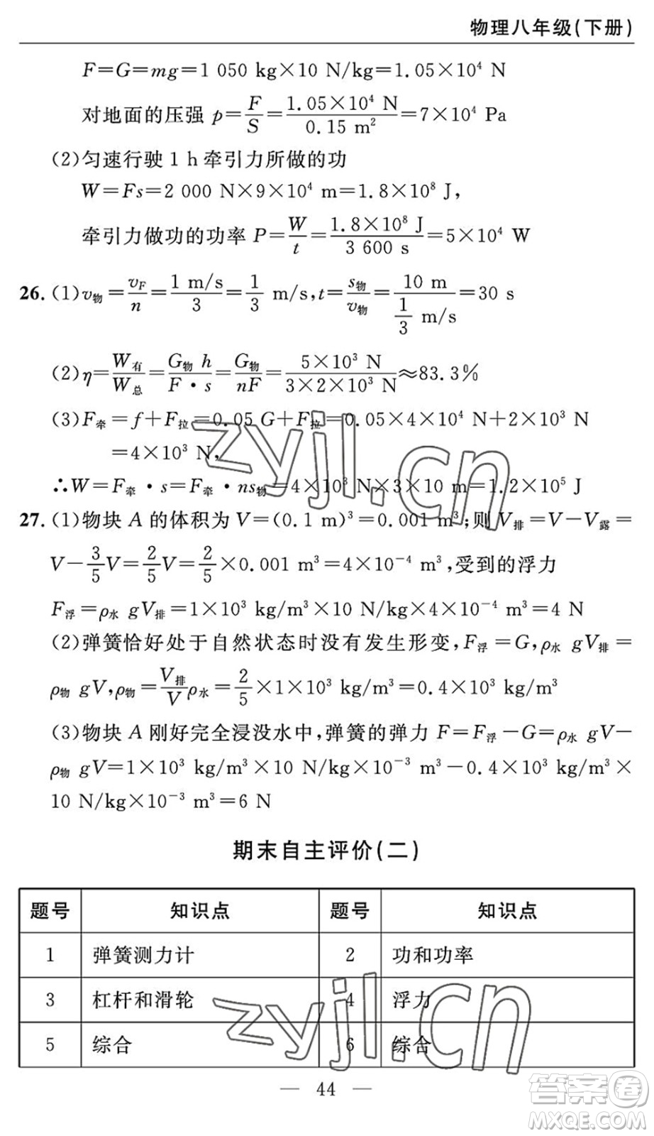 長江少年兒童出版社2022智慧課堂自主評(píng)價(jià)八年級(jí)物理下冊(cè)通用版答案