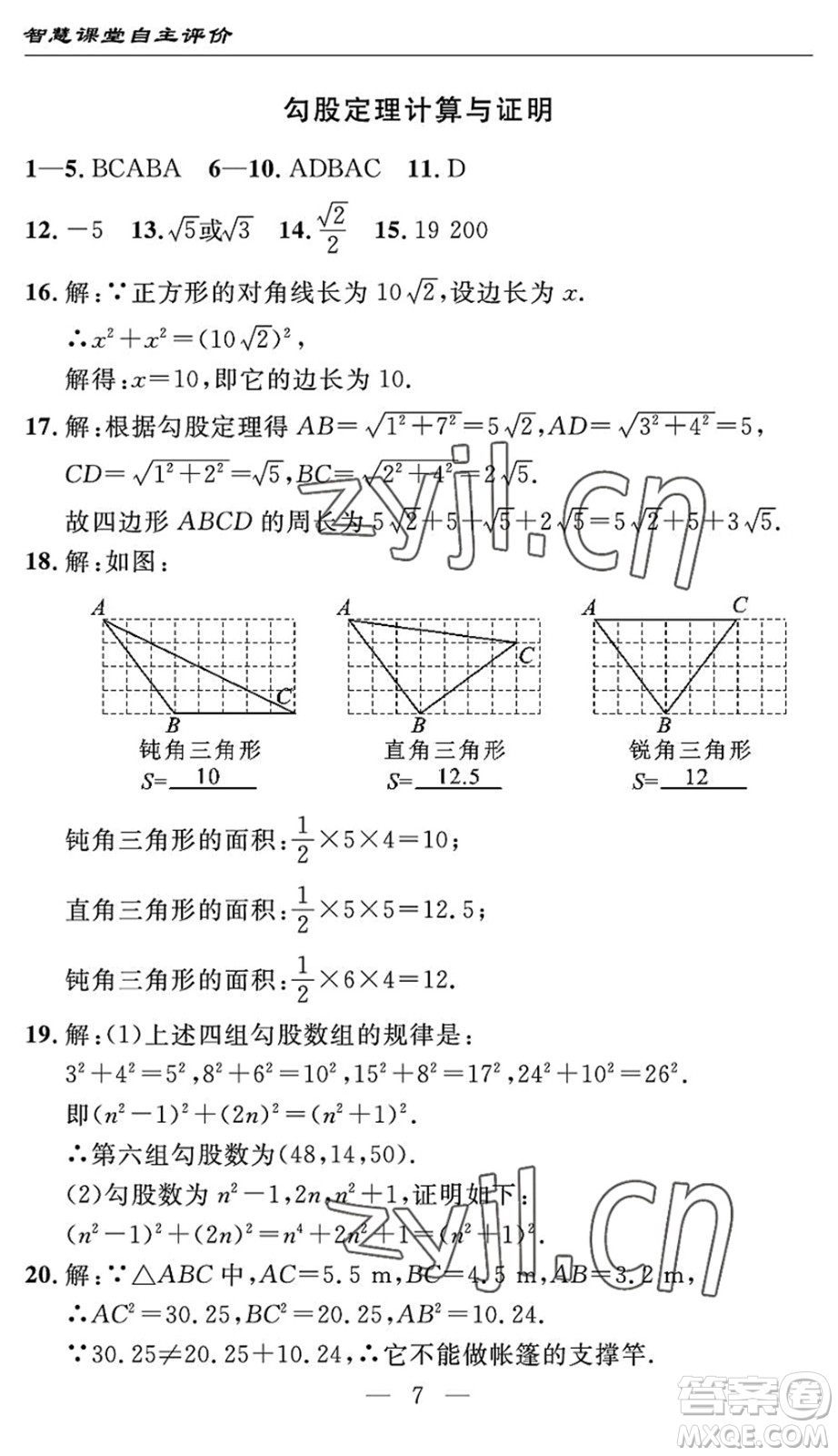 長(zhǎng)江少年兒童出版社2022智慧課堂自主評(píng)價(jià)八年級(jí)數(shù)學(xué)下冊(cè)通用版宜昌專版答案