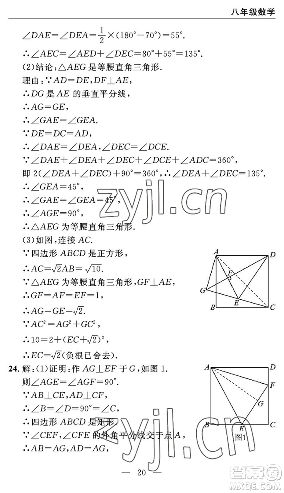 長(zhǎng)江少年兒童出版社2022智慧課堂自主評(píng)價(jià)八年級(jí)數(shù)學(xué)下冊(cè)通用版宜昌專版答案