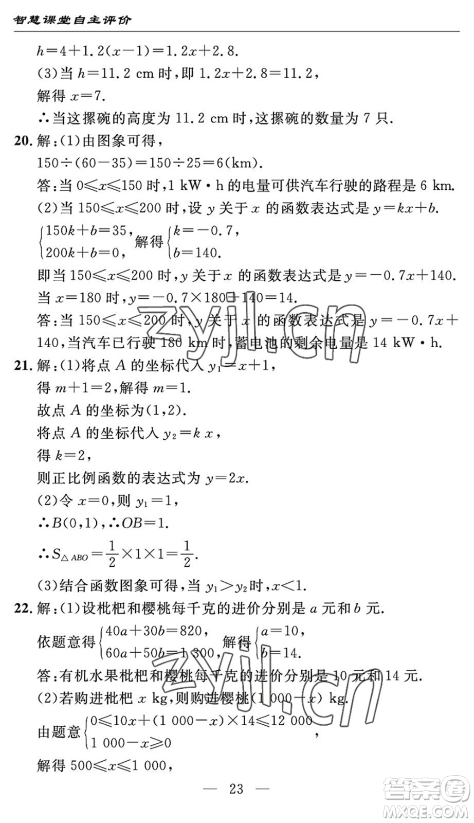 長(zhǎng)江少年兒童出版社2022智慧課堂自主評(píng)價(jià)八年級(jí)數(shù)學(xué)下冊(cè)通用版宜昌專版答案