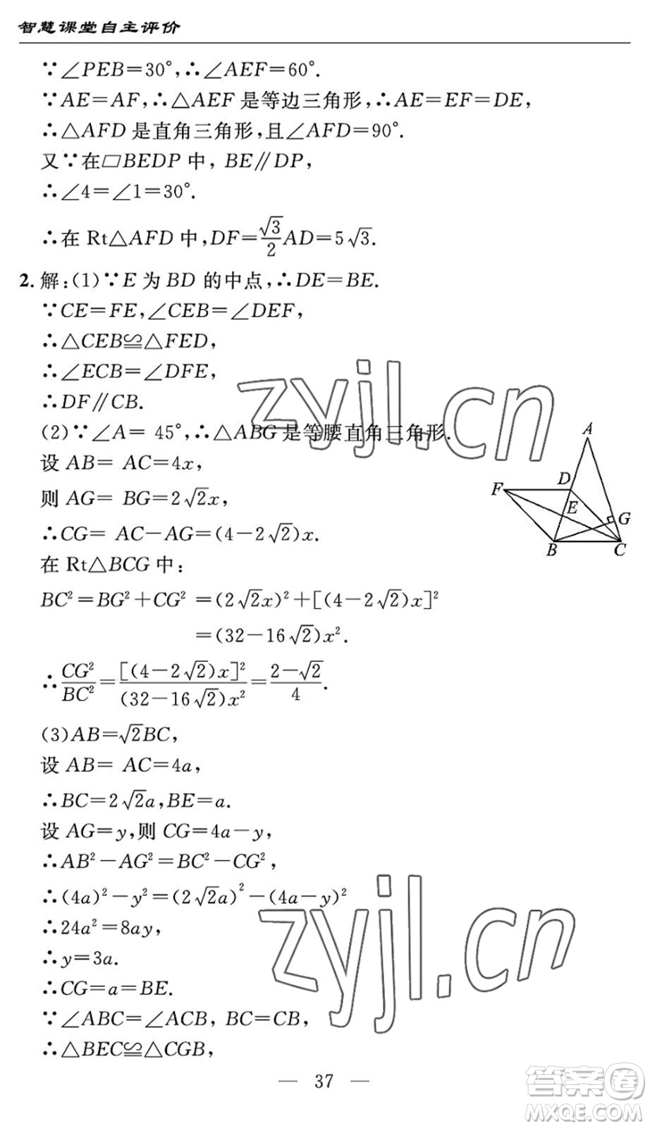 長(zhǎng)江少年兒童出版社2022智慧課堂自主評(píng)價(jià)八年級(jí)數(shù)學(xué)下冊(cè)通用版宜昌專版答案