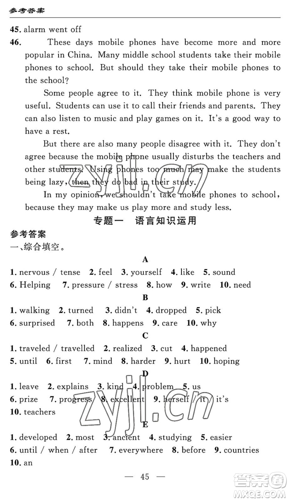 長江少年兒童出版社2022智慧課堂自主評價(jià)八年級英語下冊通用版宜昌專版答案