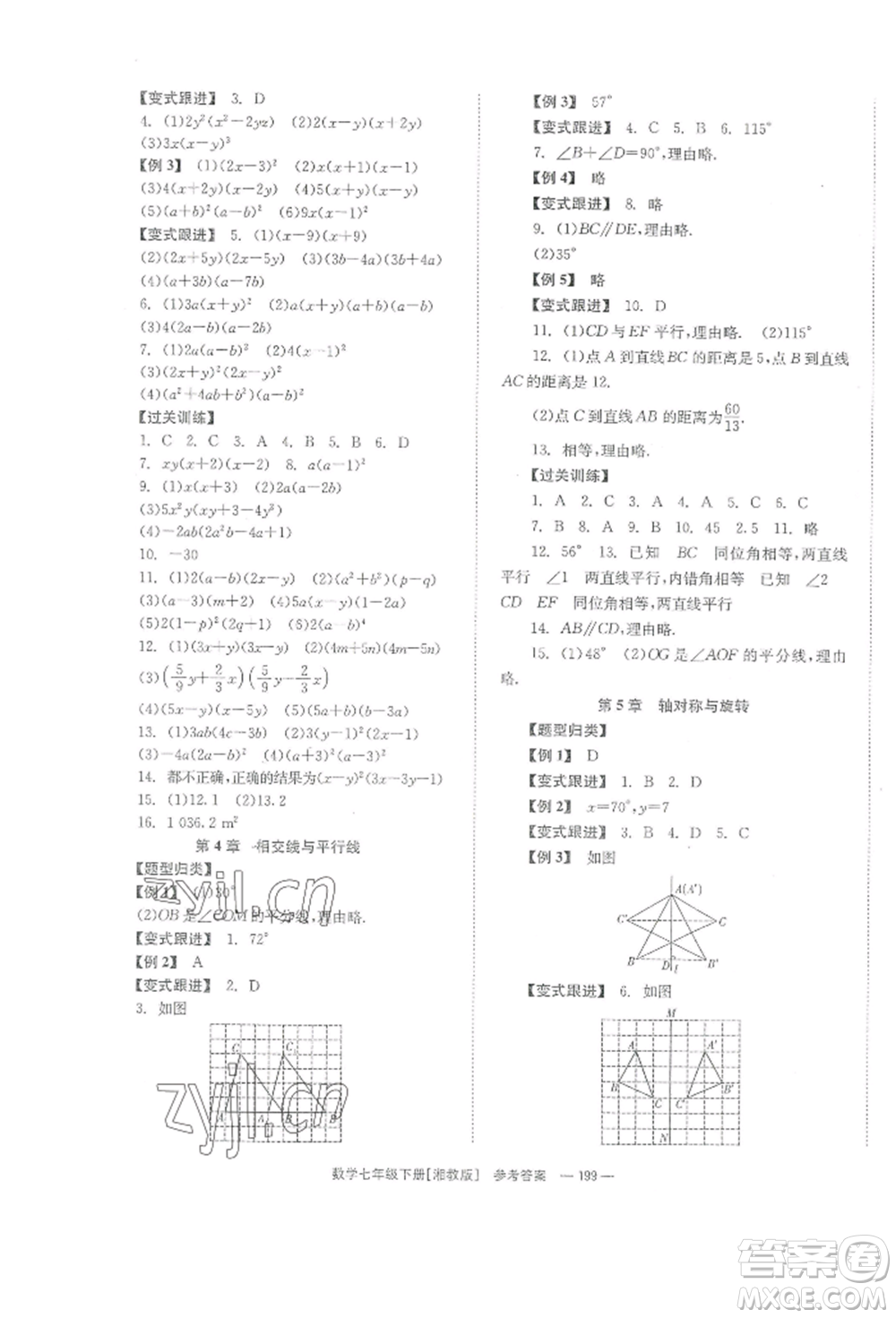 湖南教育出版社2022全效學(xué)習(xí)同步學(xué)練測七年級(jí)下冊數(shù)學(xué)湘教版參考答案