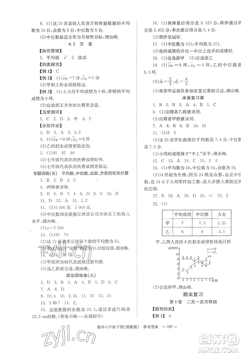 湖南教育出版社2022全效學(xué)習(xí)同步學(xué)練測七年級(jí)下冊數(shù)學(xué)湘教版參考答案